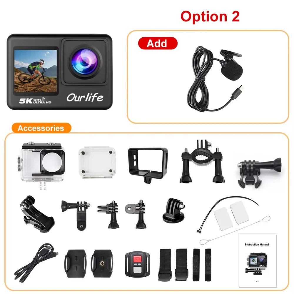 Caméra Sport & Action OURLIFE – 5K Ultra HD, Étanche & Polyvalente