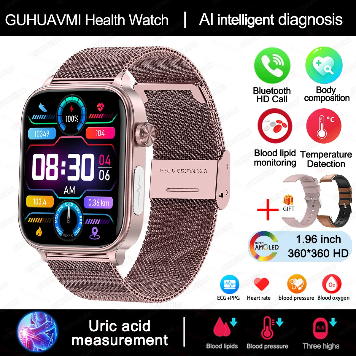 Montre Connectée Femme 2025 – ECG + PPG & Suivi Santé
