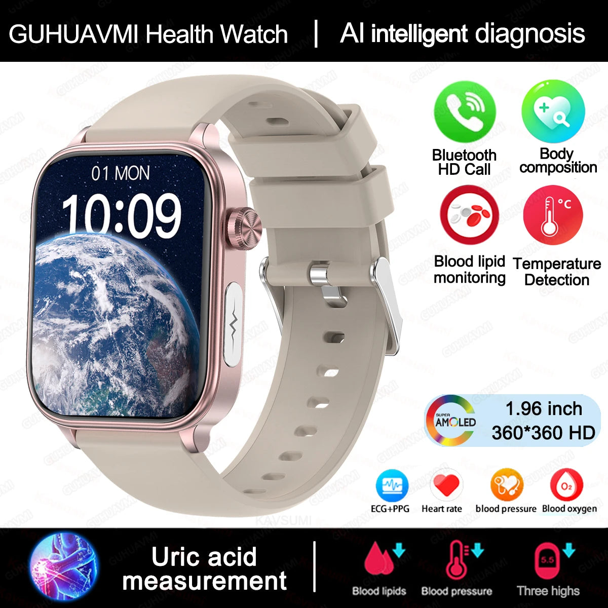 Montre Connectée Femme 2025 – ECG + PPG & Suivi Santé