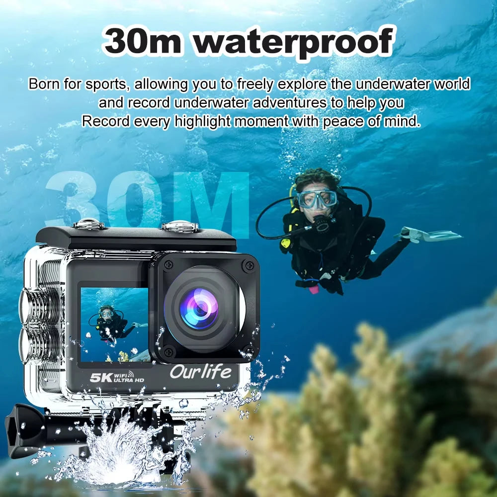 Caméra Sport & Action OURLIFE – 5K Ultra HD, Étanche & Polyvalente