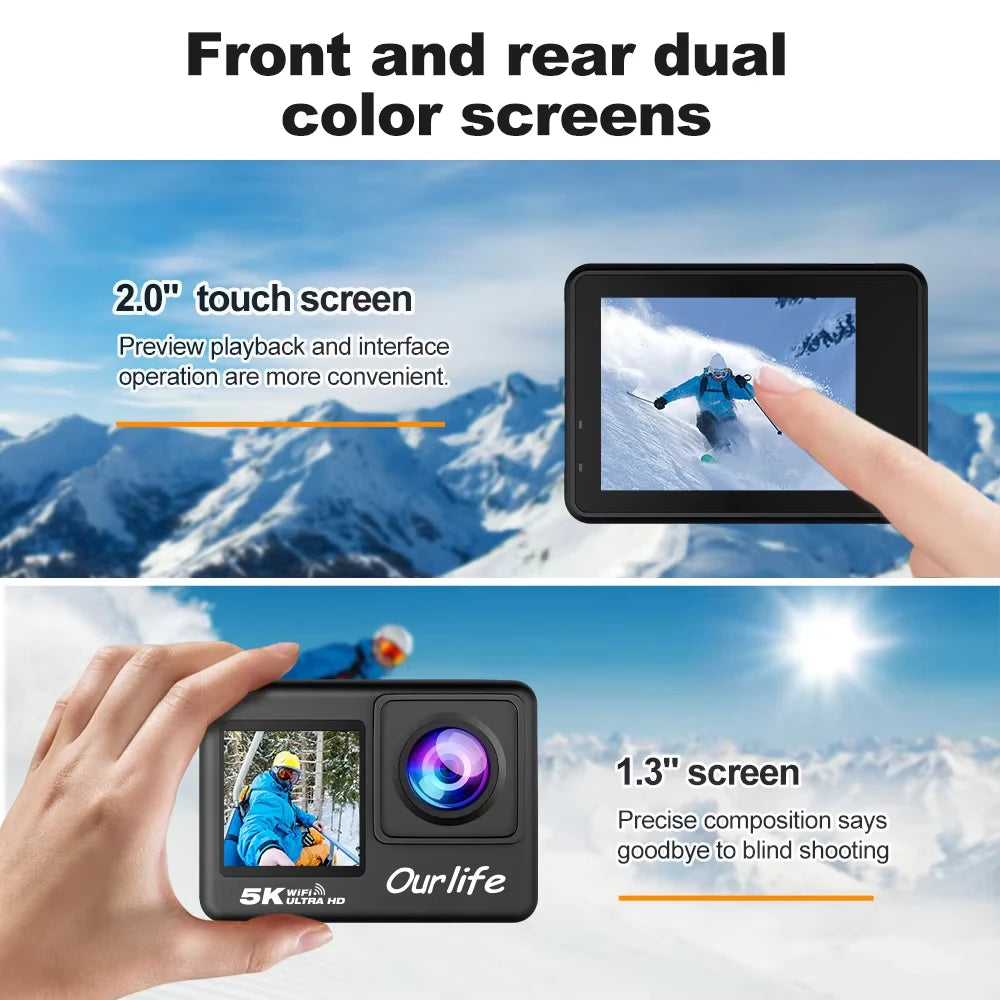 Caméra Sport & Action OURLIFE – 5K Ultra HD, Étanche & Polyvalente