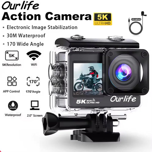 Caméra Sport & Action OURLIFE – 5K Ultra HD, Étanche & Polyvalente